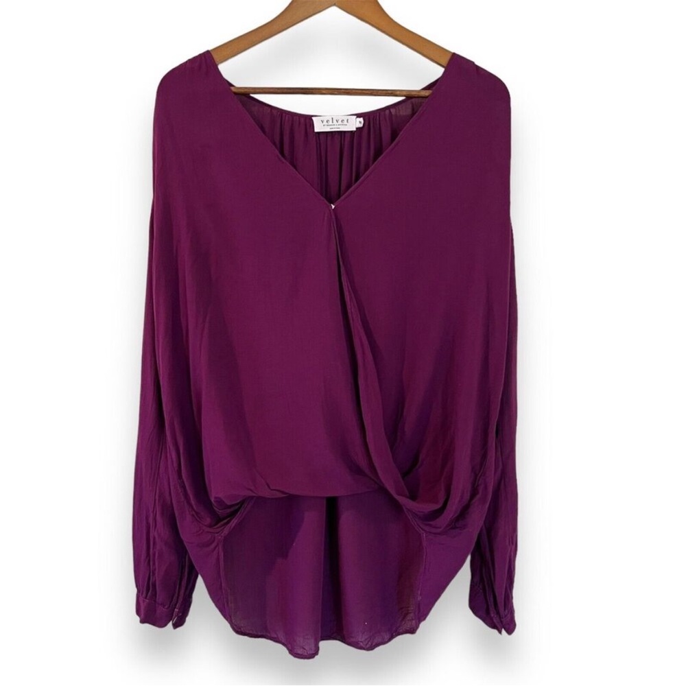 Velvet By Graham & Spencer Drape Wrap Blouse Long Sleeve High Low Size M